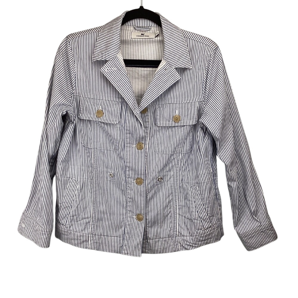 Vineyard Vines Striped Shirt‎ Jacket Size XS Button Down Lyocell Blend Nautical